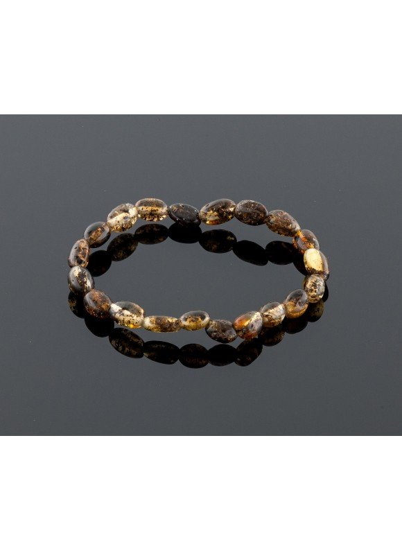 Baby amber bracelet - natural black olive beads