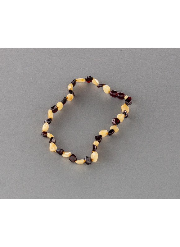 Baby amber necklace - flat multicolored olives