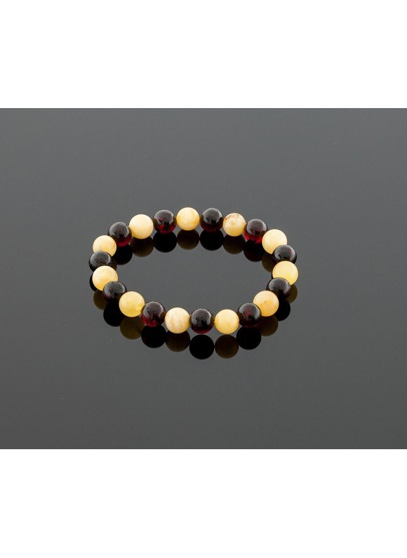 Multicolor round amber bracelet, 8mm