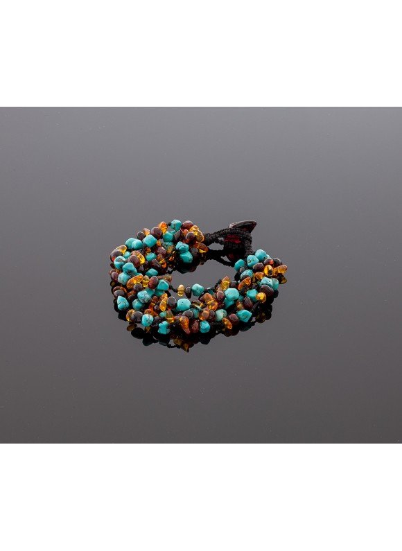 Colorful amber bracelet with turquoise