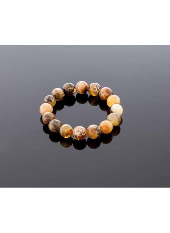 Round blackish brown amber bracelet, 12mm