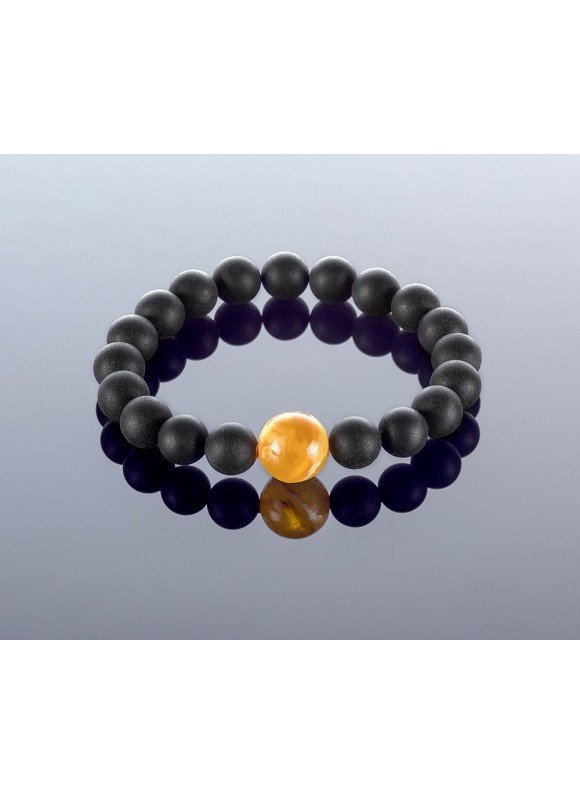 Round black amber bracelet, 9x12mm