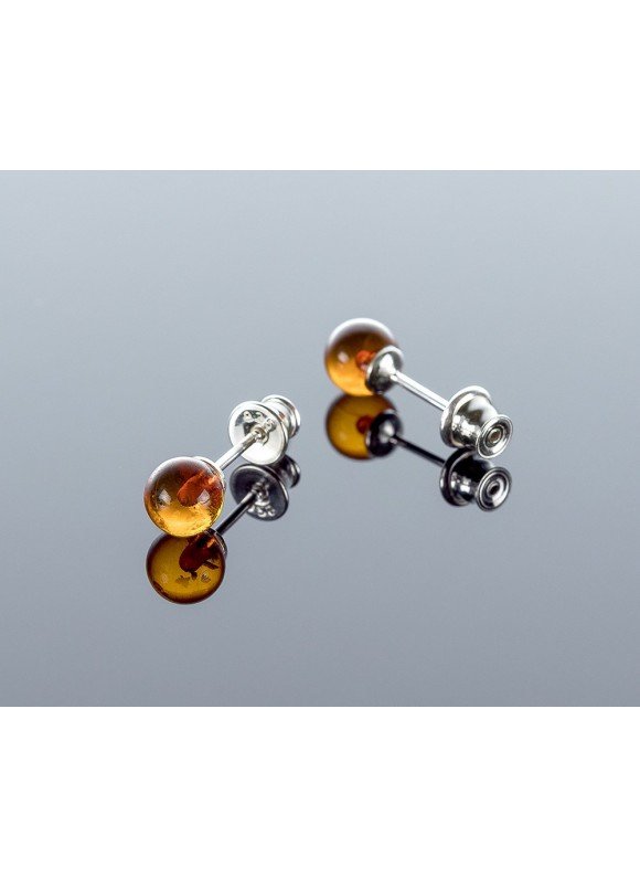 Round cognac amber earrings, 6mm