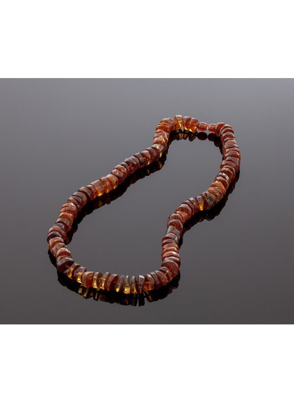 Stylish amber necklace - cognac colored