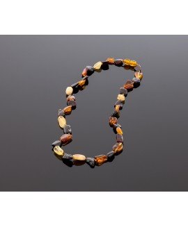 Adult amber necklace - flat multicolored olives