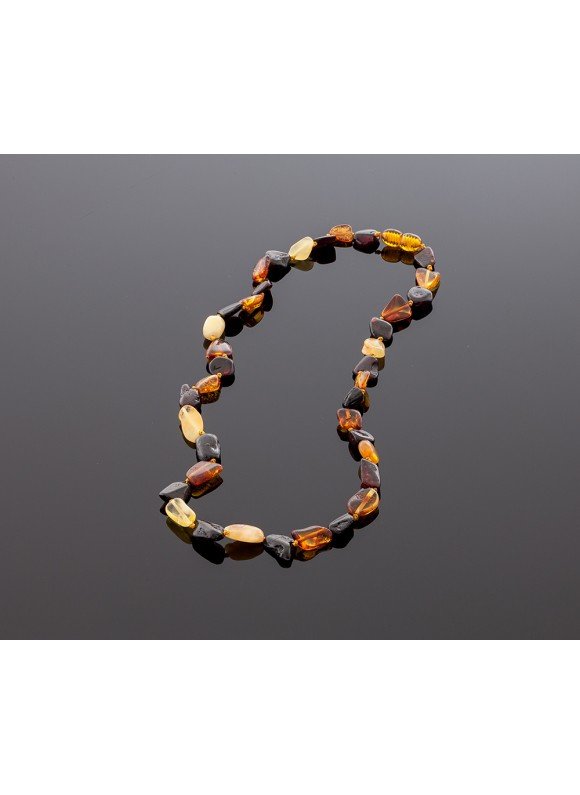 Adult amber necklace - flat multicolored olives