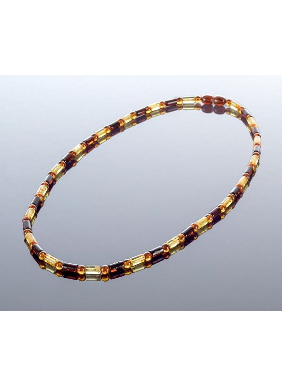 Colored cylinder style amber necklace