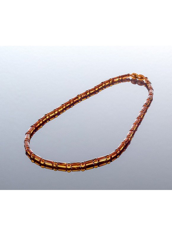 Stylish cylinder style cognac amber necklace