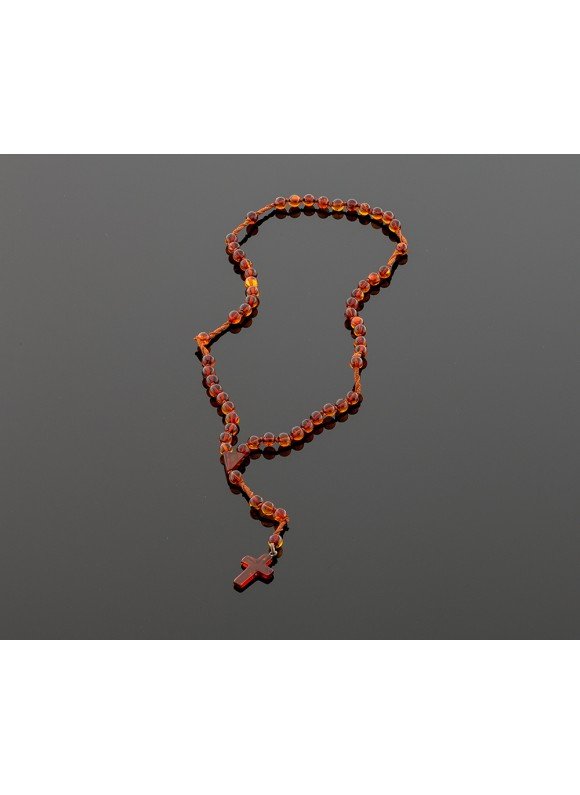 Christian amber rosary - cognac color